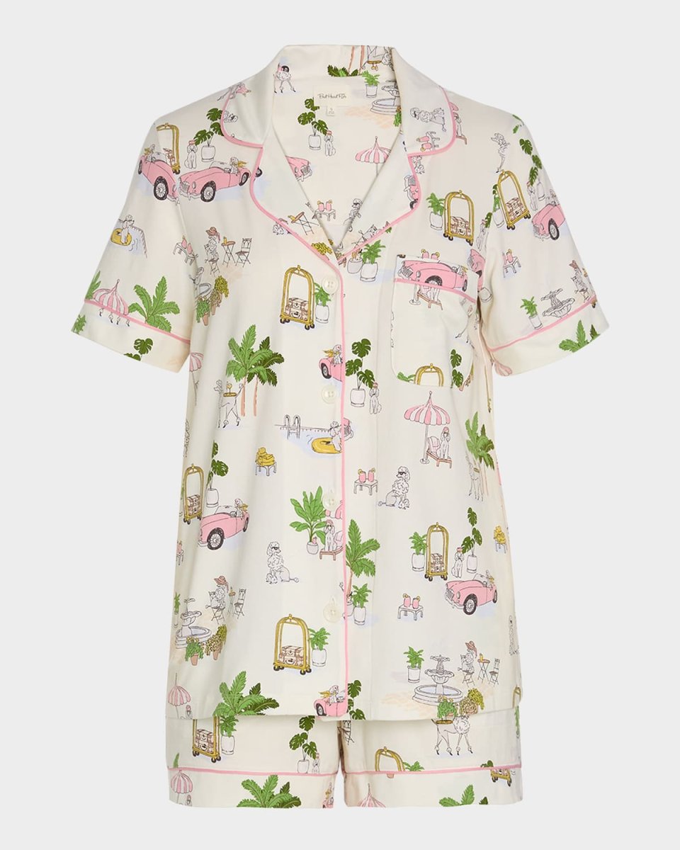 Dog-Print Cotton Jersey Shorty Pajama Set